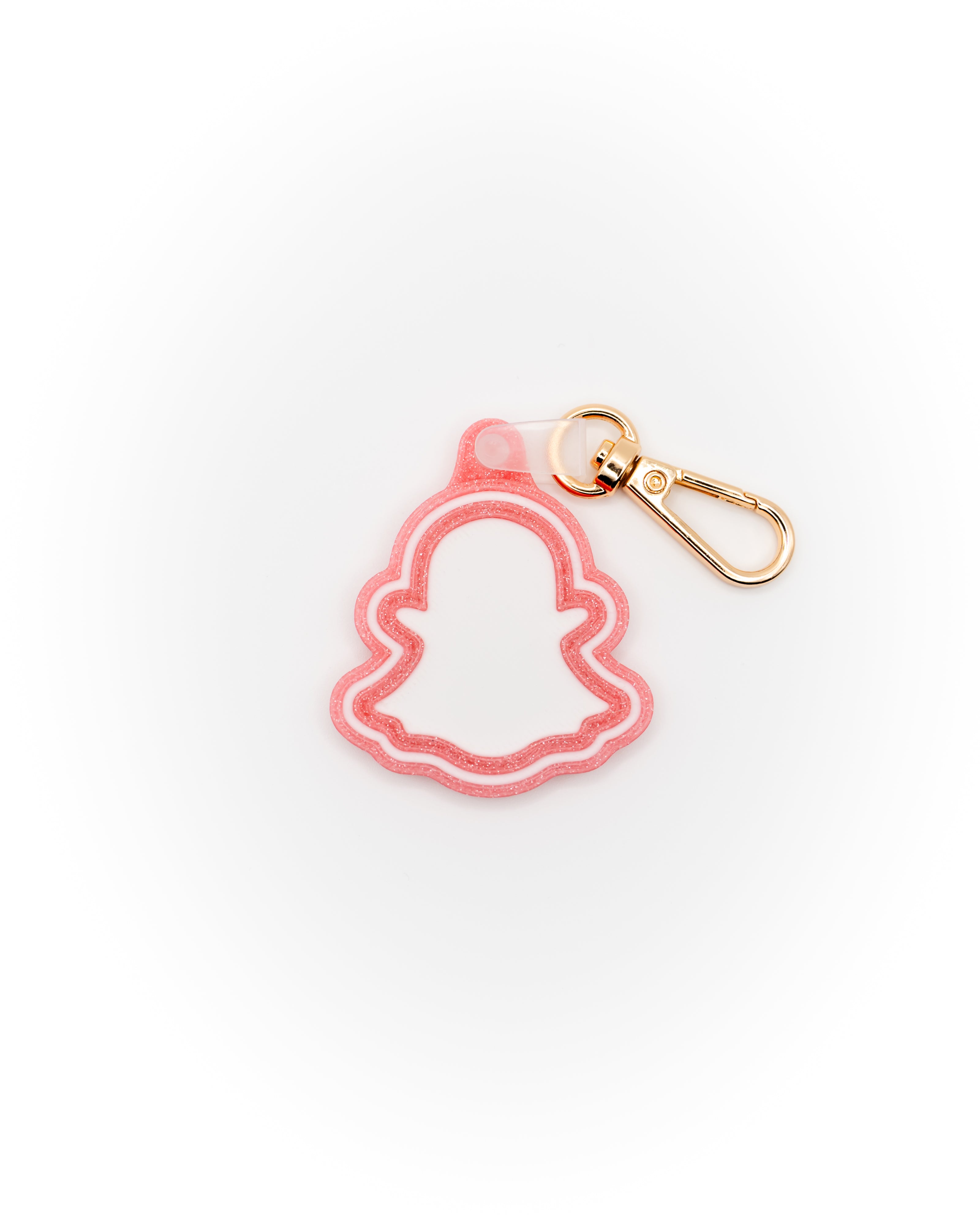 Snapchat Keychain Pink Glitter - White